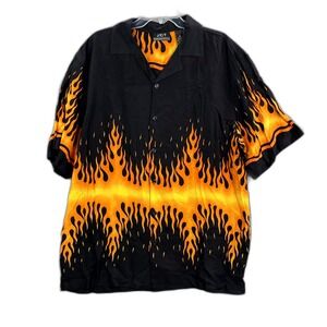 Vintage J/E/T Strtwr Flame Shirt Mens XL Camp Collar Short Sleeve Classic Retro